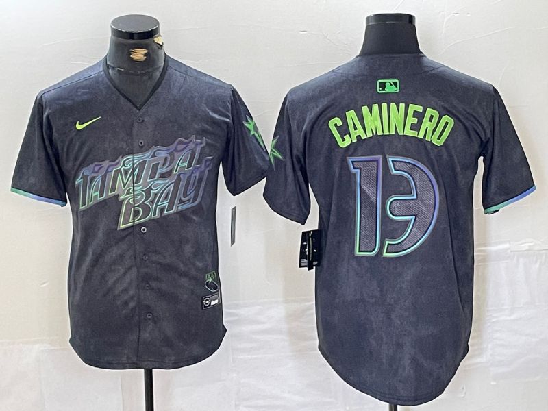 Men Tampa Bay Rays #13 Caminero Black City Edition Nike 2024 MLB Jersey style 1